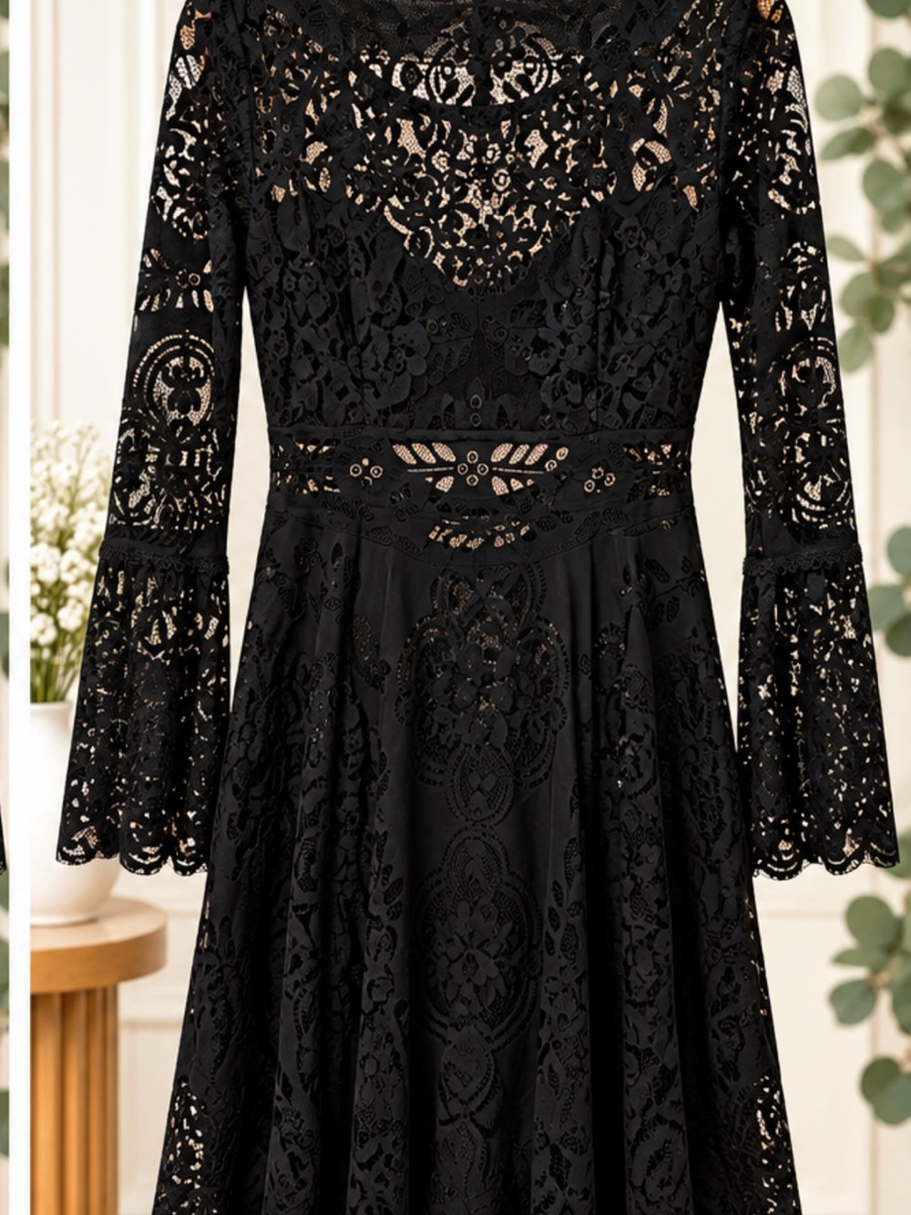 Free People Black Lace Long-Sleeve Fit & Flare Dress